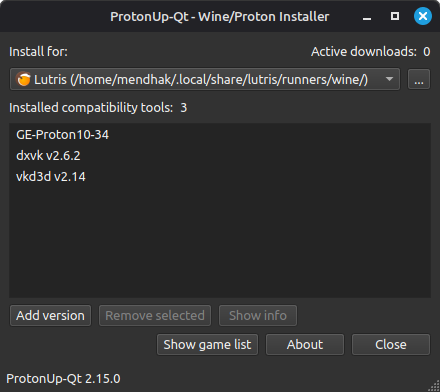 ProtonUp-Qt showing GE-Proton10-34