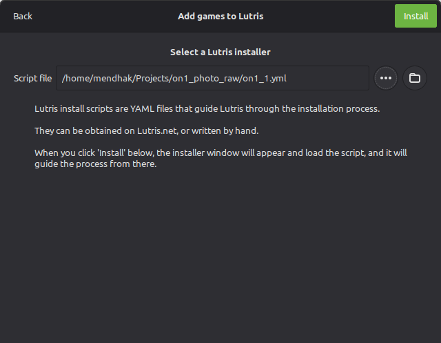 Dialog option to provide the YML file