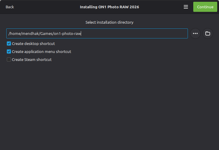 Dialog option to select the installation directory defaulting to ~/Games