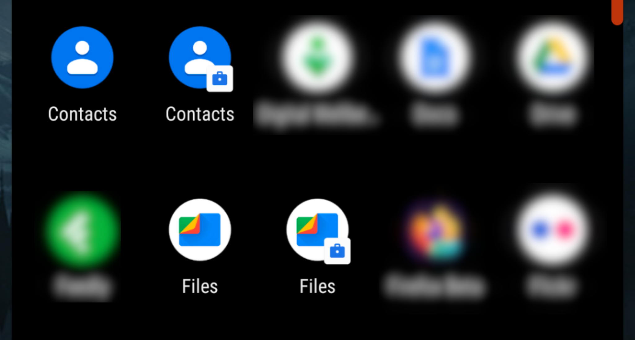 Work Profile apps have a briefcase icon