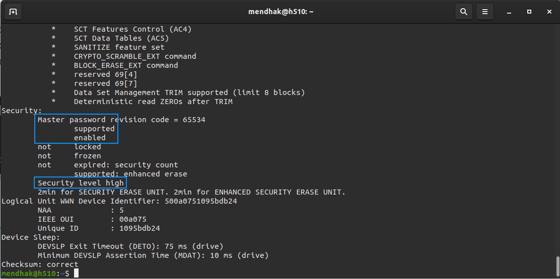 Securely wipe an SSD with its built in commands